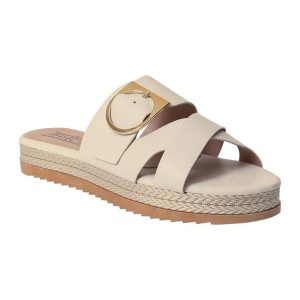 Tamanco Off White com Detalhe de Fivela Dourada