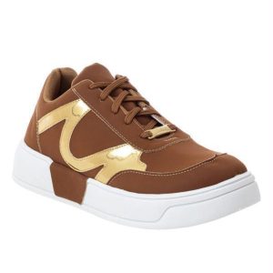 Tênis Casual Caramelo com Adereço Dourado