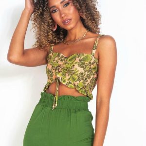 Top de Linho Estampado Verde