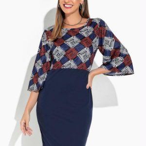 Vestido Abstrato Manga Ampla