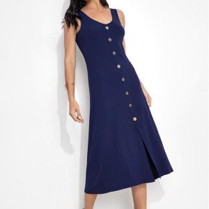 Vestido Azul Marinho em Malha de Viscose