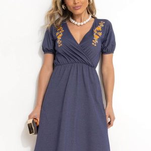 Vestido Azul com Bordado