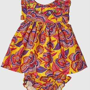 Vestido Bebê Bordado Florida Amarelo