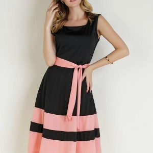 Vestido Bicolor Salmão com Faixa