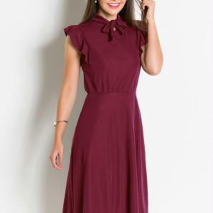 Vestido Bordô com Gola Laço