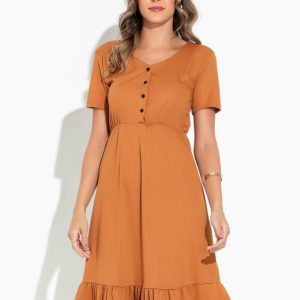 Vestido Caramelo com Babado