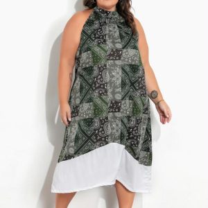 Vestido Cashmere Verde e Branco Plus Size