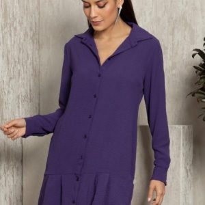 Vestido Chemise Roxo em Crepe Plano