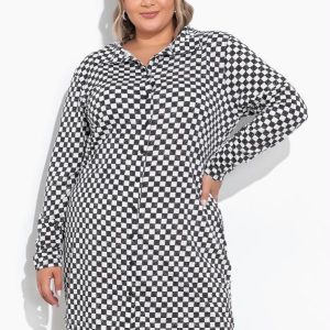 Vestido Chemise Xadrez Preto Plus Size