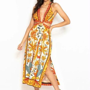 Vestido Cropped de Linho Samba das Araras Amarelo