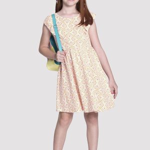 Vestido Curto Infantil Texturizado Estampado Laranja