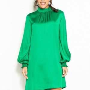 Vestido Curto de Cetim Mangas Longas Verde