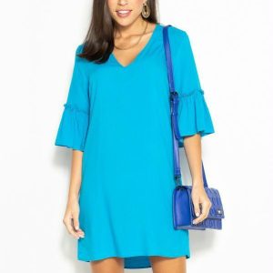 Vestido Curto de Viscose Azul
