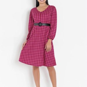 Vestido Evasê Pied de Poule