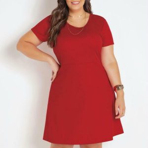 Vestido Evasê Vermelho Plus Size