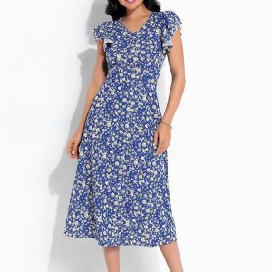 Vestido Floral Azul com Babado