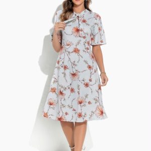Vestido Floral AzulCom Gola Laço