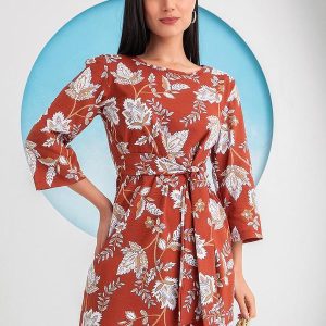 Vestido Floral Boho em Malha de Algodão