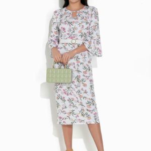 Vestido Floral Branco com Gota