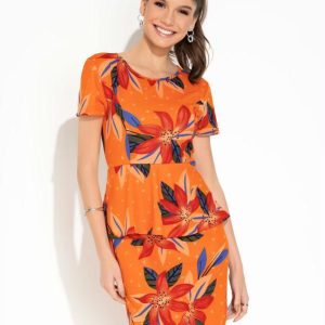 Vestido Floral Laranja Peplum
