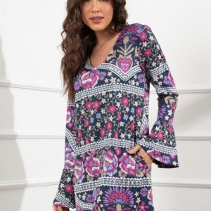 Vestido Floral Marinho com Bolsos Funcionais