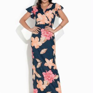 Vestido Floral Marinho com Manga