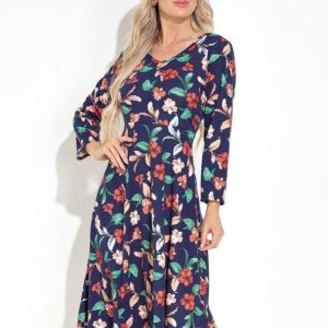 Vestido Floral Marinho com Mangas Longas