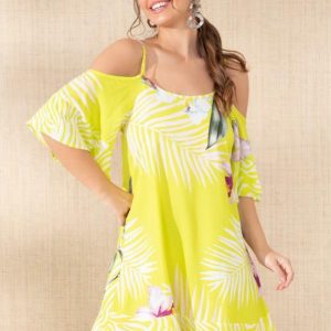Vestido Floral Neon em Viscose Plana Digital