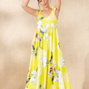 Vestido Floral Neon em Viscose Plana Digital
