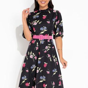 Vestido Floral Preto Evasê