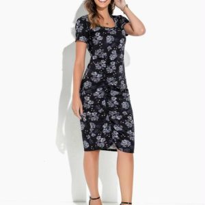 Vestido Floral Preto Franzido