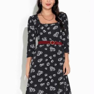 Vestido Floral Preto Princesa