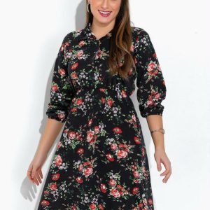 Vestido Floral Preto com Gola