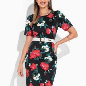 Vestido Floral Preto com Manga