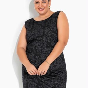 Vestido Floral Preto com Tiras Plus Size