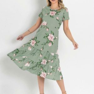 Vestido Floral Verde com Babado