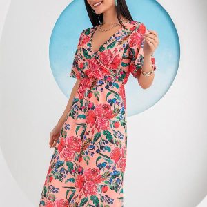 Vestido Floral Vibrante em Jersey Acetinado