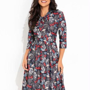 Vestido Floral com Gola Laço