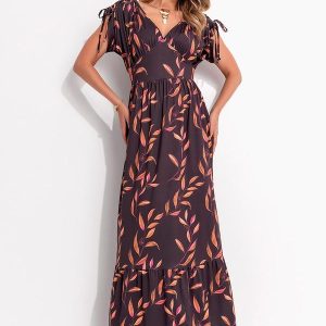 Vestido Folhagem Preto em Malha Fria