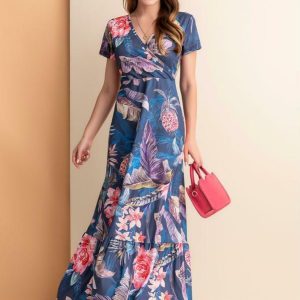 Vestido Folhas MarinhoCom Babado