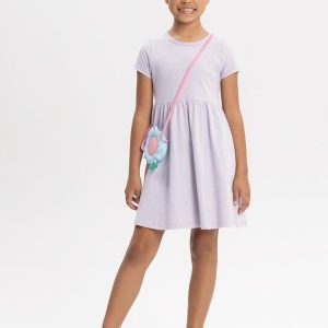 Vestido Infantil Básico de Mangas Curtas Lilás