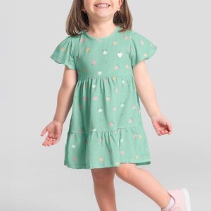 Vestido Infantil Menina Coração Verde