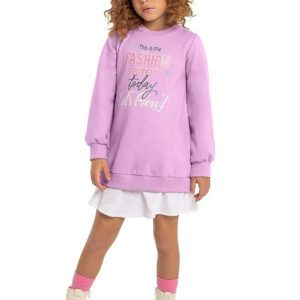 Vestido Infantil Moletom Manga Longa Roxo