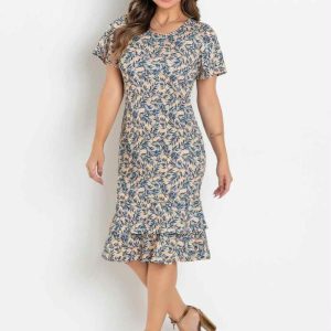 Vestido Justo Folhagem Amarela