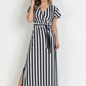 Vestido Listras Preta com Faixa