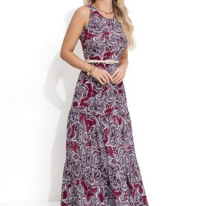 Vestido Longo Cashmere Bordô com Franzidos