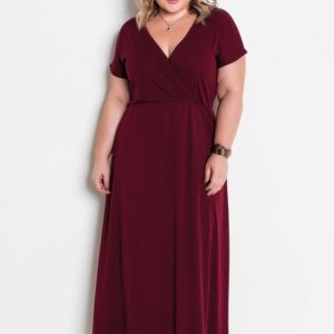 Vestido Longo Transpassado Bordô Plus Size