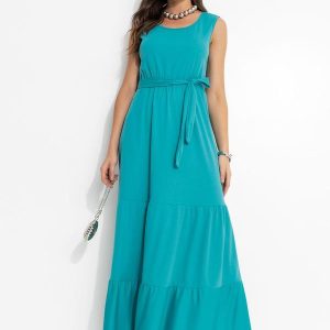 Vestido Longo Turquesa com Babados