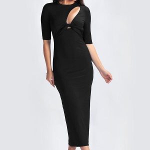 Vestido Malha Canelada Preto