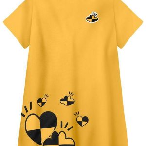 Vestido Manga Curta Menina Infantil Amarelo